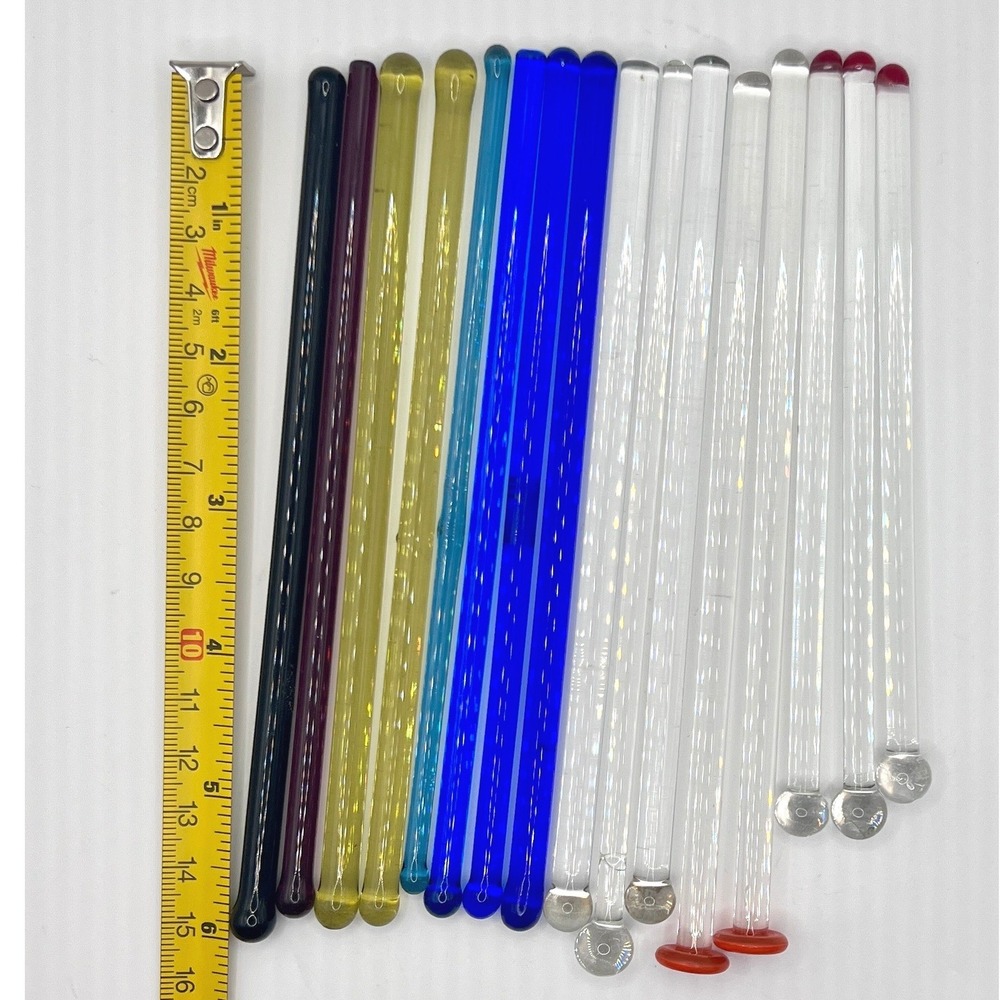 Unbranded Glass Swizzle Sticks 6in Multi Excellent 16pc Vintage Stirrers - Picture 2 of 2